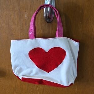 Vintage Bath & Body Works Red Heart Canvas Tote Bag with Pink Handles